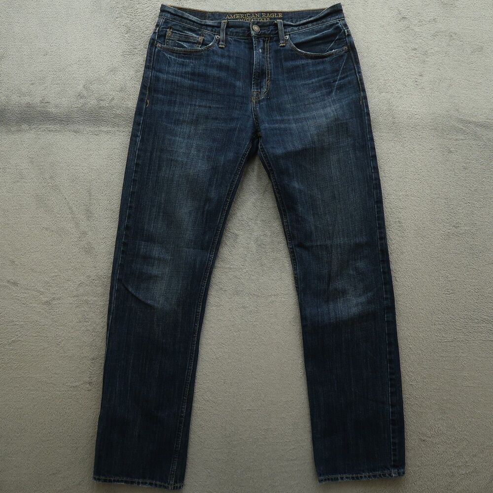 American Eagle Jeans Mens Size 30x34 Blue Relaxed Straight 100% Cotton Denim